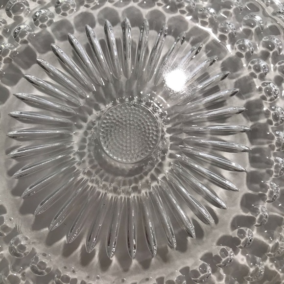 Cake Plate Glass Clear Sunburst, Dots/Panels